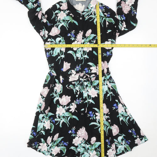 Oasis Womens Black Floral Shirt Dress Size 12 Long Sleeve Casual