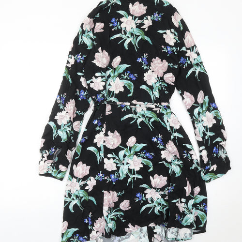 Oasis Womens Black Floral Shirt Dress Size 12 Long Sleeve Casual