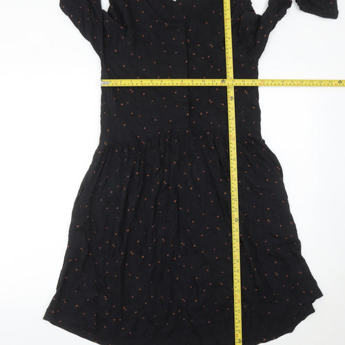 Fat Face Womens Black Floral Shift Dress Size 10 Long Sleeve Casual