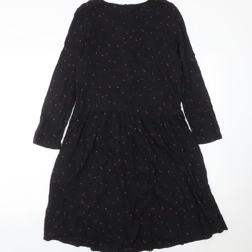 Fat Face Womens Black Floral Shift Dress Size 10 Long Sleeve Casual