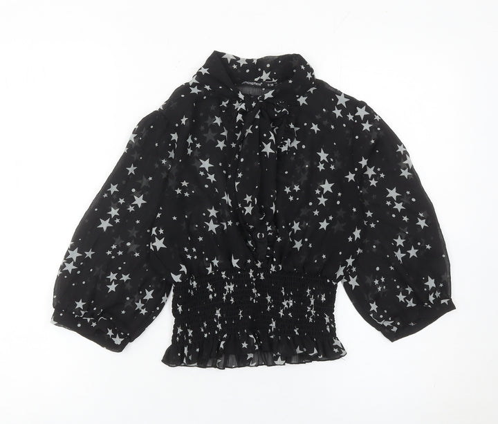 Atmosphere Womens Black Star Print Blouse Size 10 Balloon Sleeve Tunic
