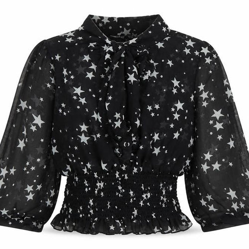 Atmosphere Womens Black Star Print Blouse Size 10 Balloon Sleeve Tunic
