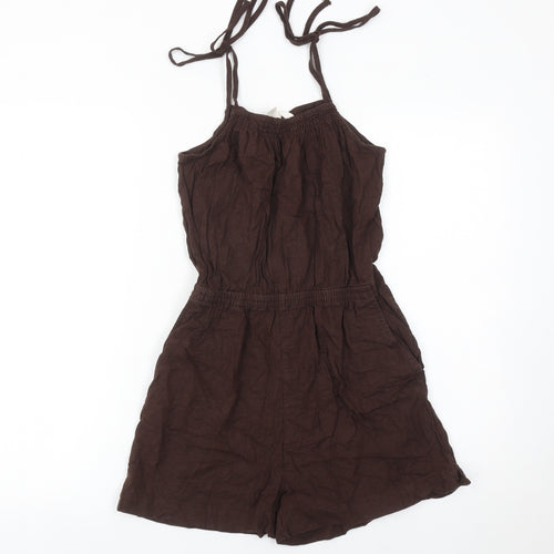 H&M Women Brown XS Sleeveless Linen Viscose Playsuit