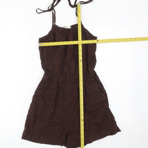 H&M Women Brown XS Sleeveless Linen Viscose Playsuit