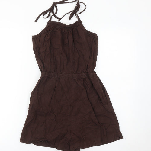 H&M Women Brown XS Sleeveless Linen Viscose Playsuit