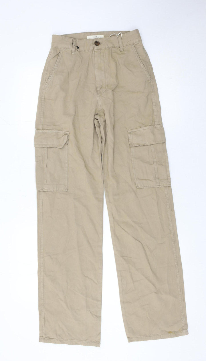 STR Women’s Beige Cargo Trousers Size 8 Cotton Straight Leg