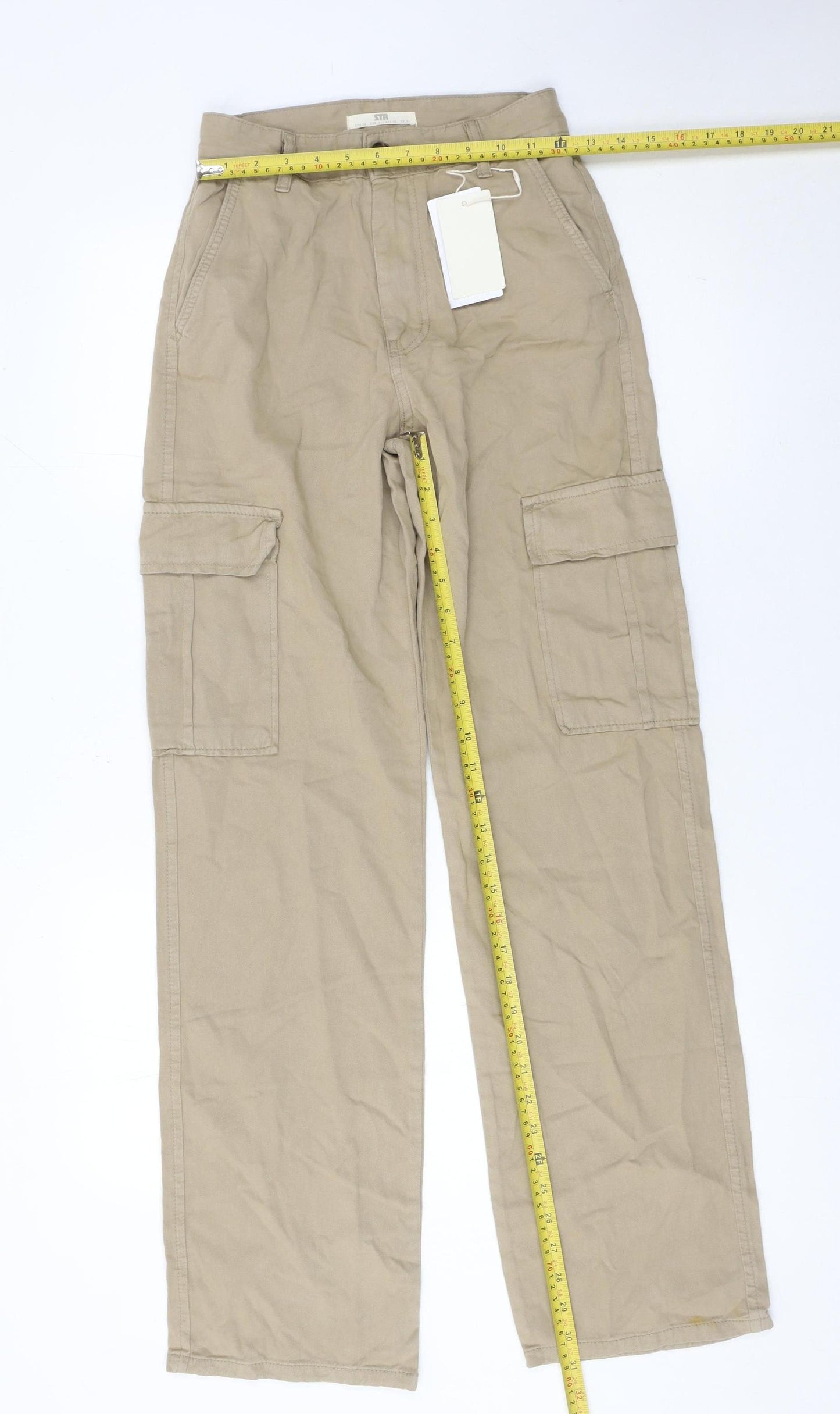 STR Women’s Beige Cargo Trousers Size 8 Cotton Straight Leg