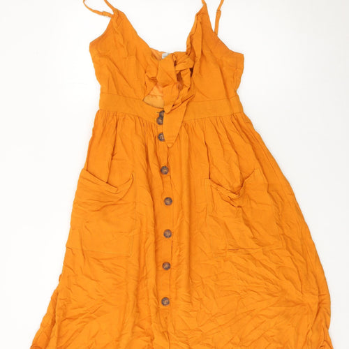 Lucy Wang Women’s Orange Midi A-Line Summer Dress L Viscose