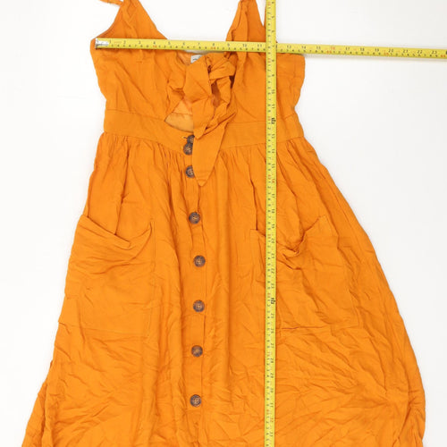 Lucy Wang Women’s Orange Midi A-Line Summer Dress L Viscose