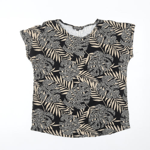 Bonmarché Womens Black Tropical Floral Print T-Shirt Size 12