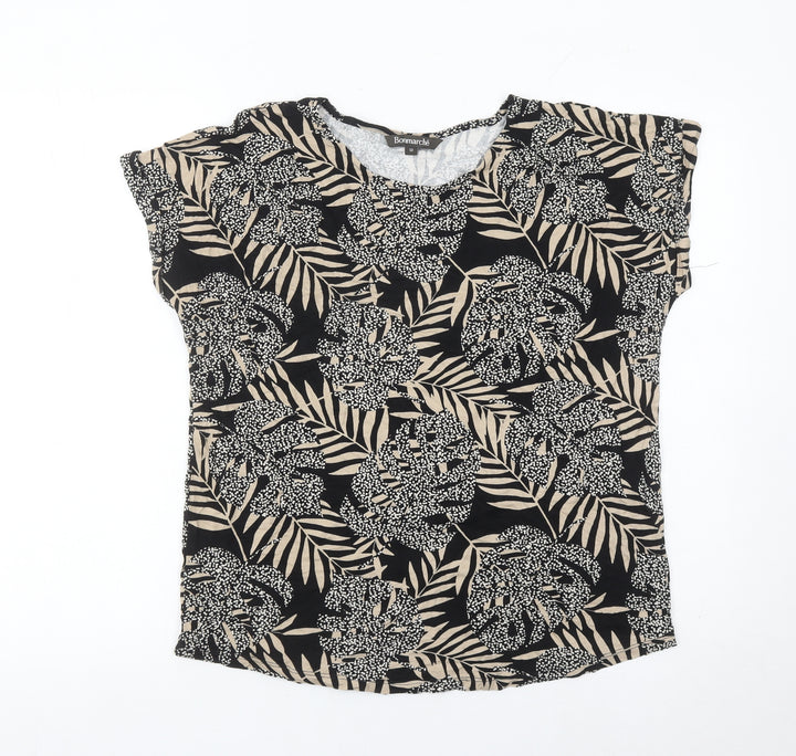 Bonmarché Womens Black Tropical Floral Print T-Shirt Size 12