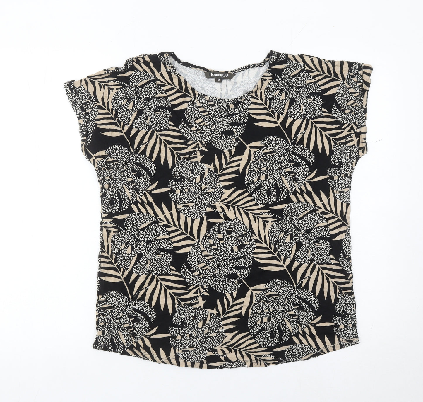 Bonmarché Womens Black Tropical Floral Print T-Shirt Size 12