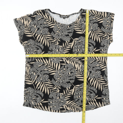 Bonmarché Womens Black Tropical Floral Print T-Shirt Size 12