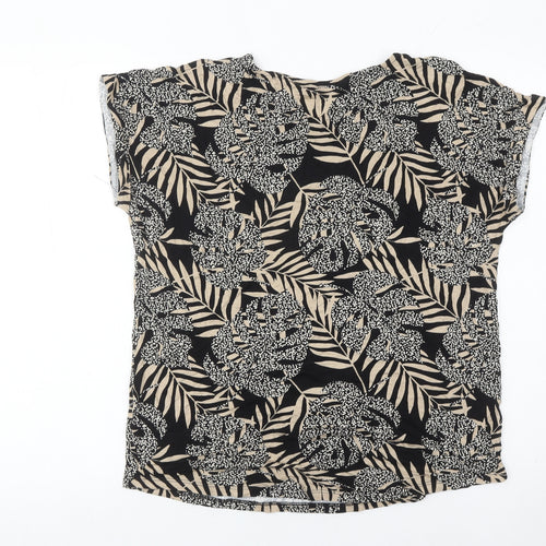 Bonmarché Womens Black Tropical Floral Print T-Shirt Size 12