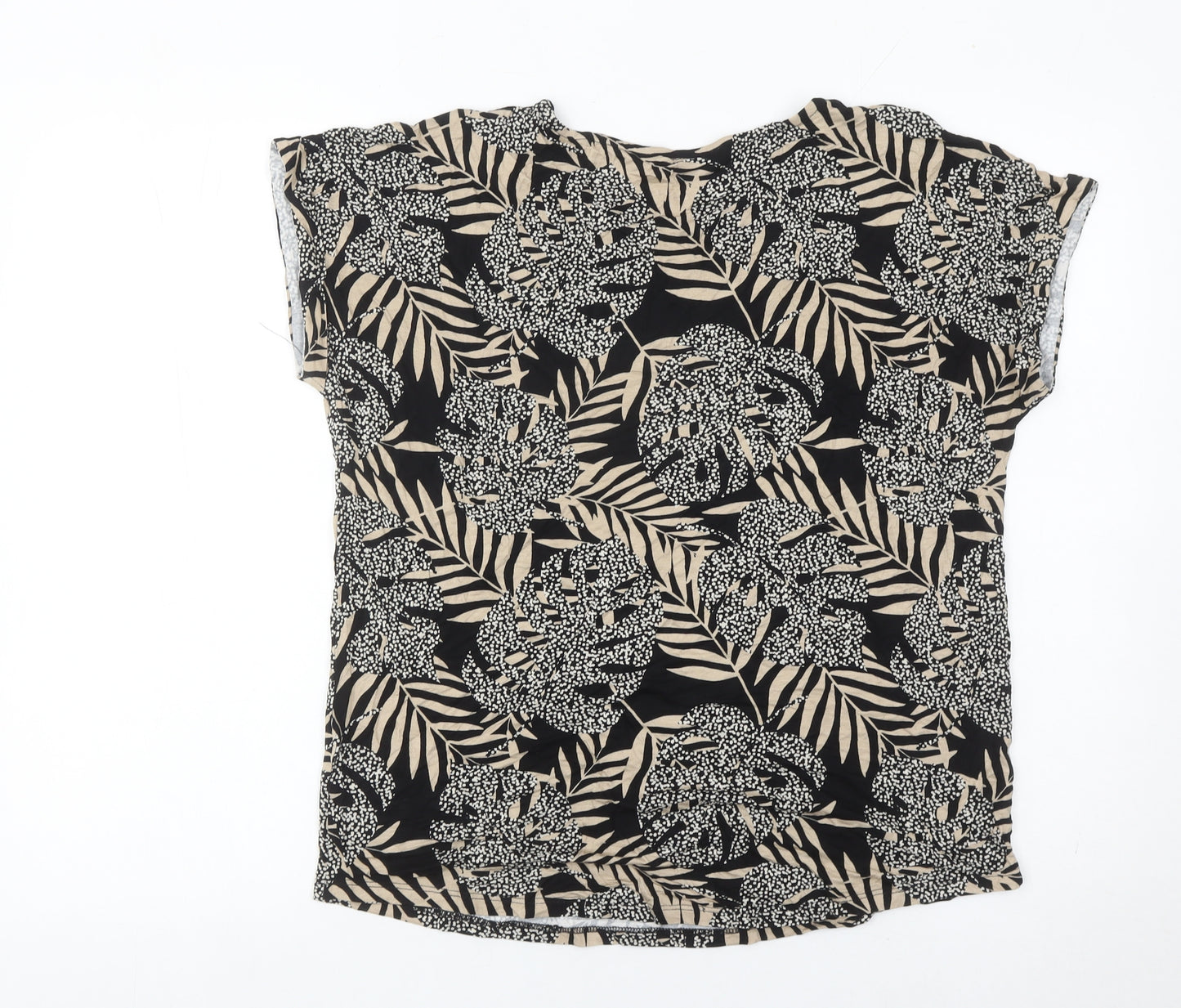 Bonmarché Womens Black Tropical Floral Print T-Shirt Size 12