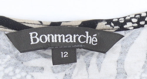 Bonmarché Womens Black Tropical Floral Print T-Shirt Size 12