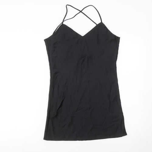 Topshop Women’s Black Slip Dress Size 6 Sleeveless V-Neck Short Length