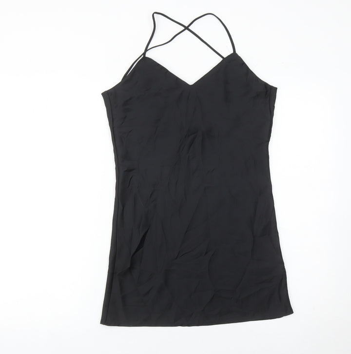 Topshop Women’s Black Slip Dress Size 6 Sleeveless V-Neck Short Length