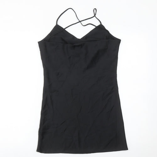 Topshop Women’s Black Slip Dress Size 6 Sleeveless V-Neck Short Length