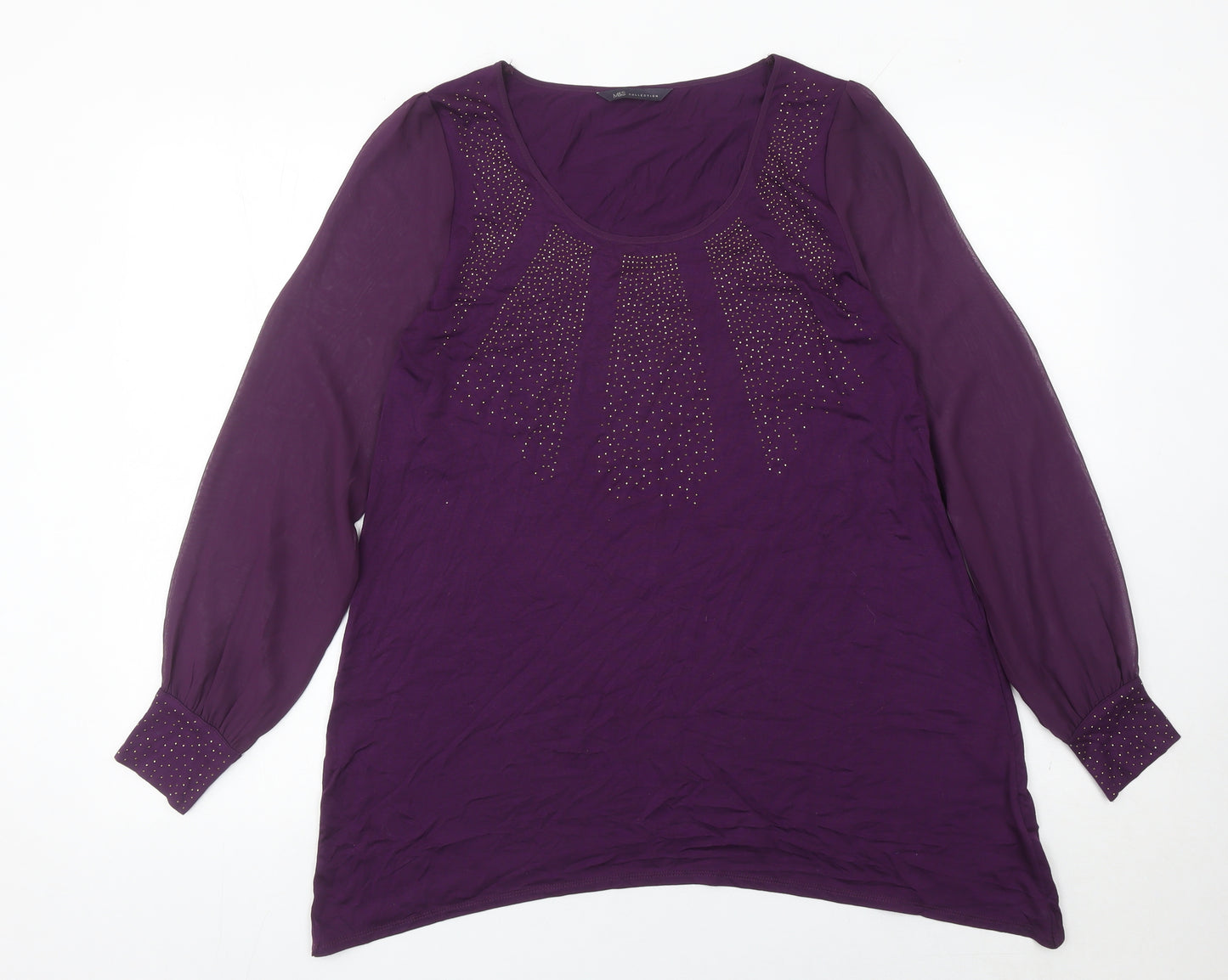 Marks and Spencer Women’s Purple Beaded Tunic Blouse UK 12 Long Sleeve