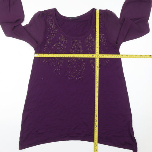 Marks and Spencer Women’s Purple Beaded Tunic Blouse UK 12 Long Sleeve