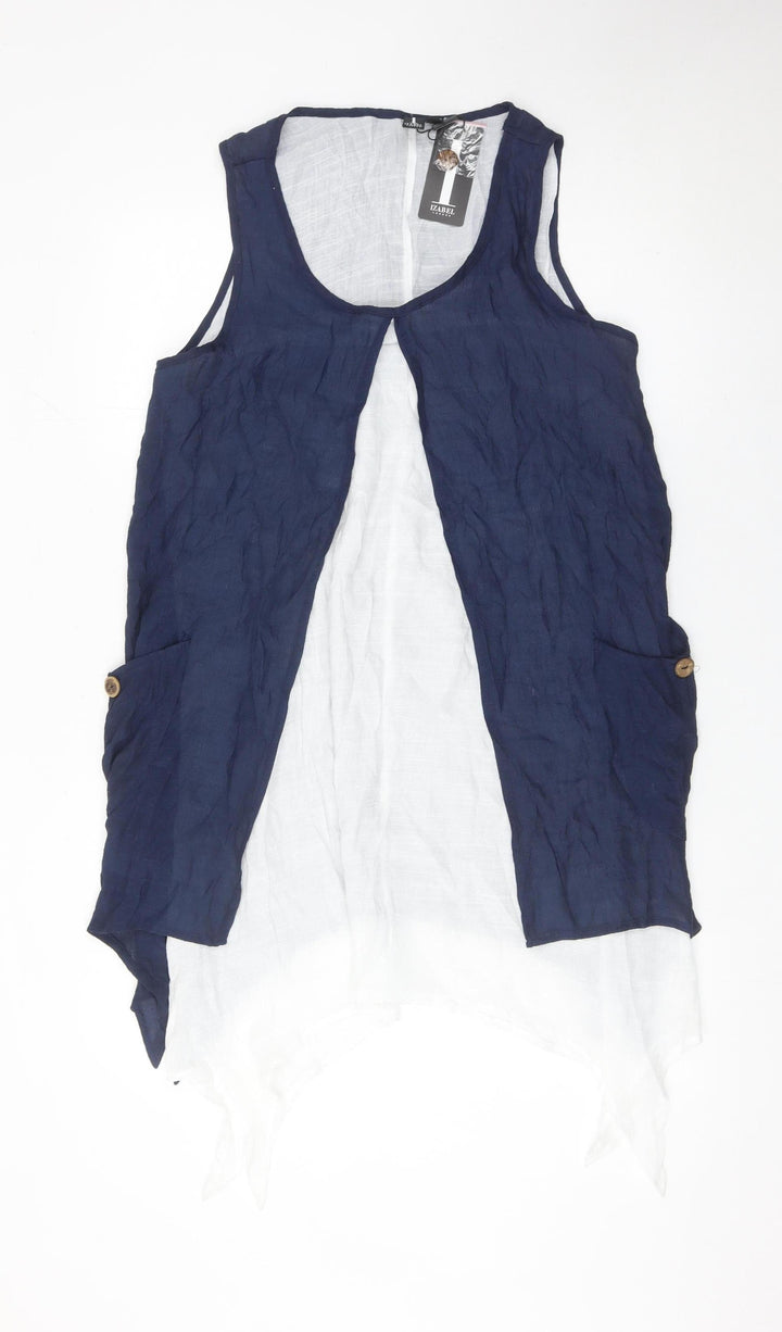 Izabel London Womens Blue Size 10 Sleeveless Tunic Blouse