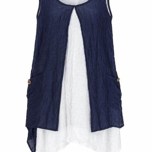 Izabel London Womens Blue Size 10 Sleeveless Tunic Blouse