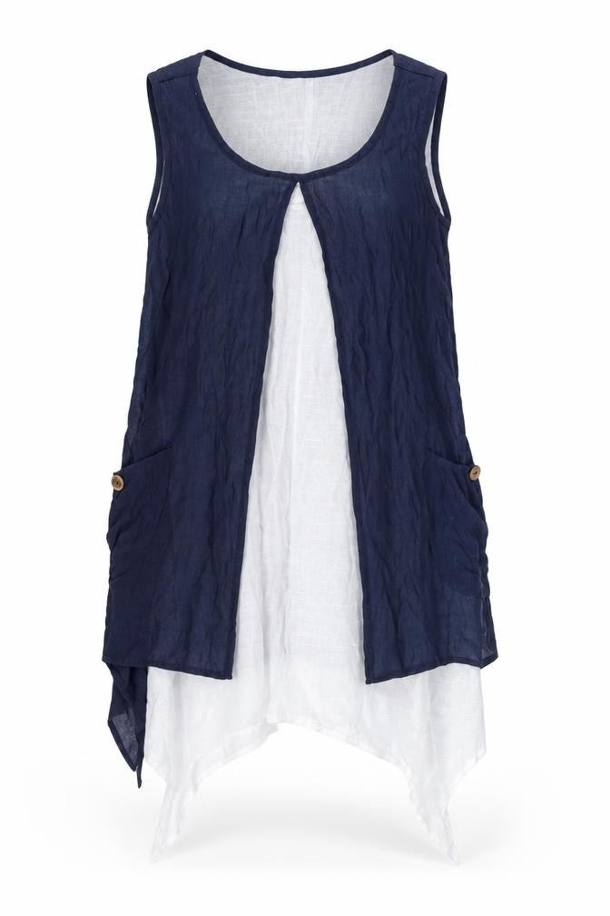 Izabel London Womens Blue Size 10 Sleeveless Tunic Blouse