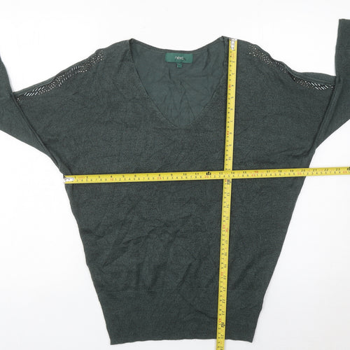Next Womens Green Jumper Size 12 V-Neck Pullover Studded Knit
