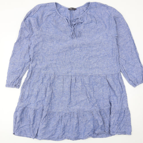 Marks and Spencer Women’s Blue Chambray Linen Blend Knee Length Dress UK 16