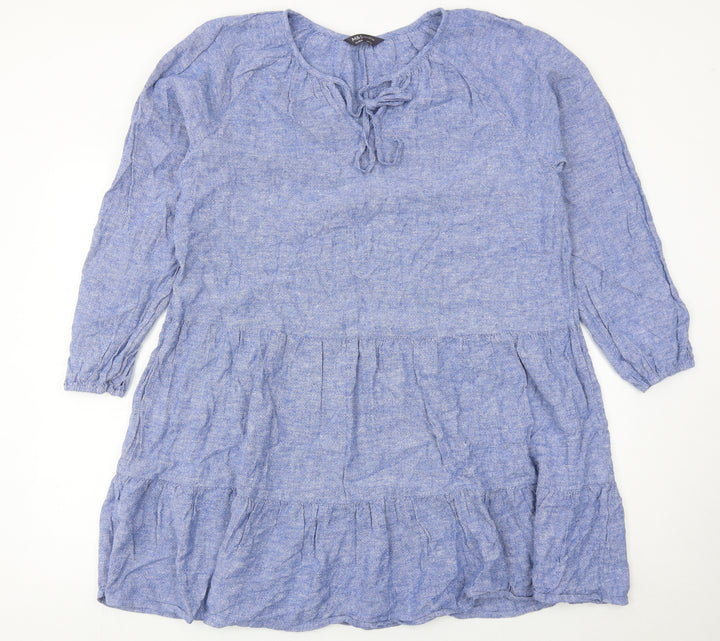 Marks and Spencer Women’s Blue Chambray Linen Blend Knee Length Dress UK 16
