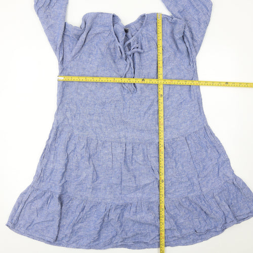 Marks and Spencer Women’s Blue Chambray Linen Blend Knee Length Dress UK 16