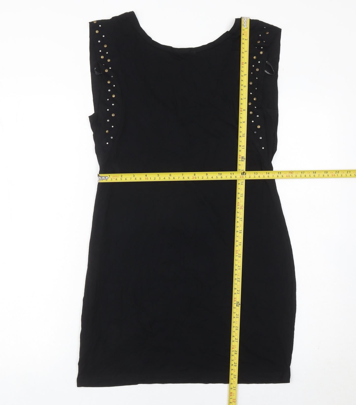 Warehouse Women’s Black Size 12 Bodycon Studded Scoop Neck Dress