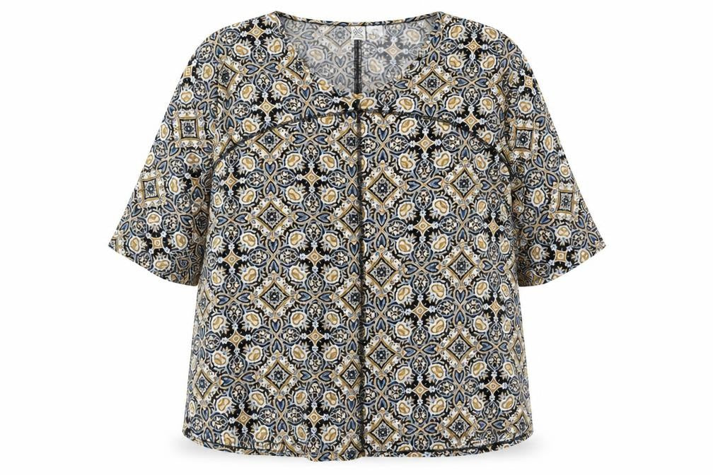 Front view of Artisan NY women’s plus, size UK 20, multicoloured boho tunic blouse 3/4 sleeve