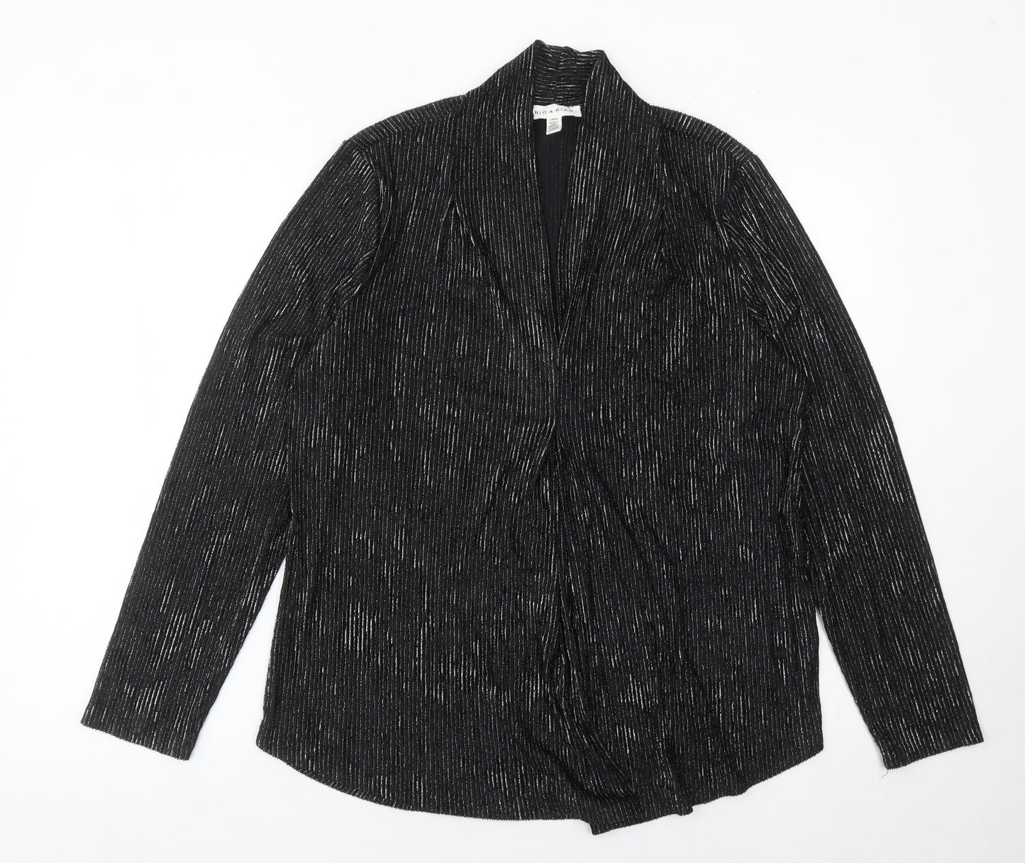 Rio & Rian Womens Black Glitter Long Sleeve Blouse Size L Party Top