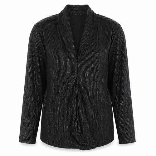 Rio & Rian Womens Black Glitter Long Sleeve Blouse Size L Party Top