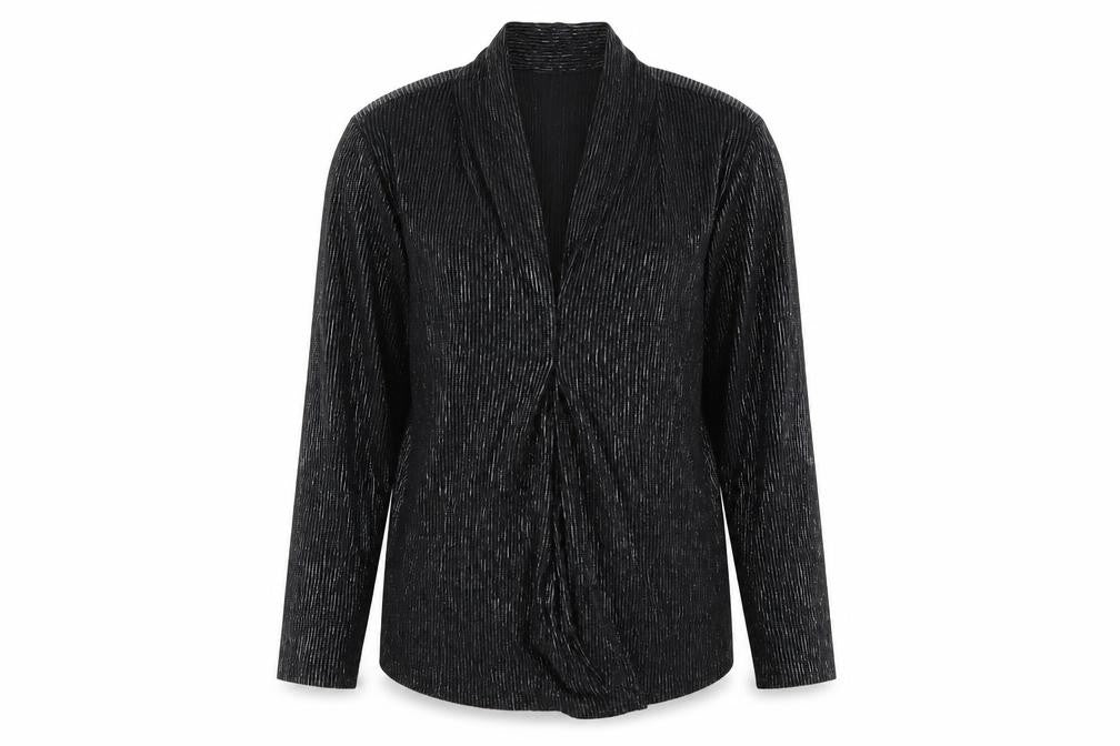 Rio & Rian Womens Black Glitter Long Sleeve Blouse Size L Party Top