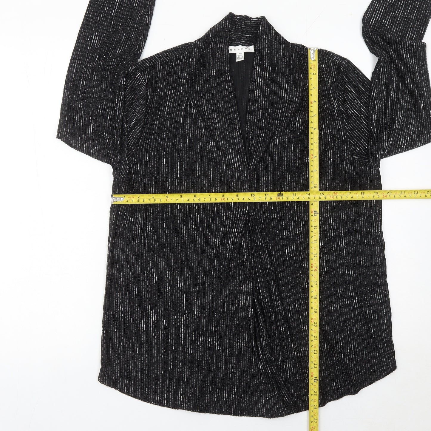 Rio & Rian Womens Black Glitter Long Sleeve Blouse Size L Party Top