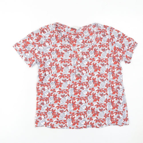 Isle Womens Red Floral Cotton Short Sleeve Tunic Blouse Size 10