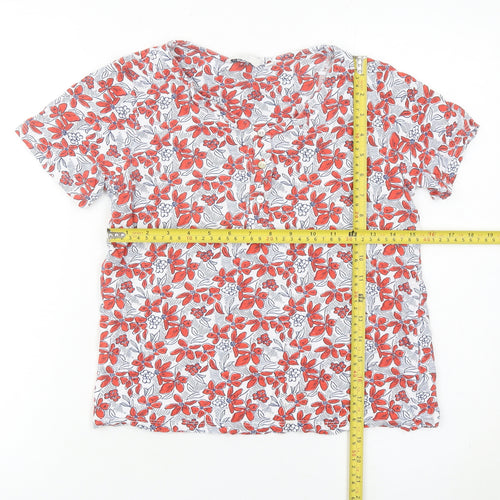 Isle Womens Red Floral Cotton Short Sleeve Tunic Blouse Size 10