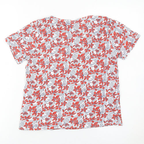 Isle Womens Red Floral Cotton Short Sleeve Tunic Blouse Size 10