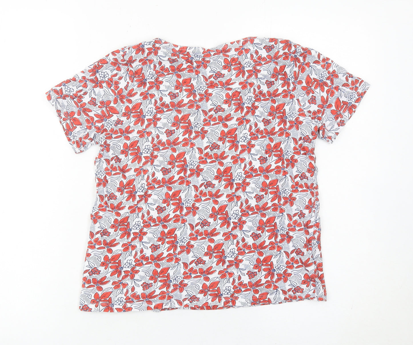 Isle Womens Red Floral Cotton Short Sleeve Tunic Blouse Size 10