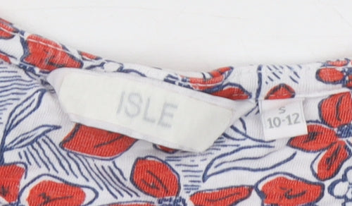 Isle Womens Red Floral Cotton Short Sleeve Tunic Blouse Size 10