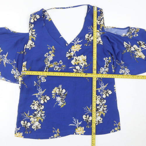 River Island Women’s Blue Floral Cold Shoulder Blouse Size 8