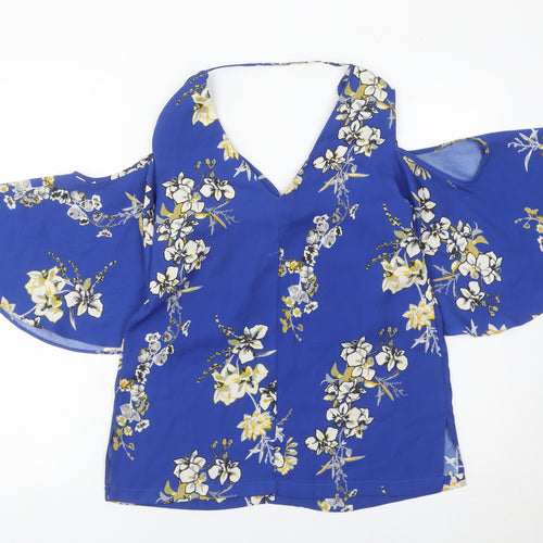 River Island Women’s Blue Floral Cold Shoulder Blouse Size 8