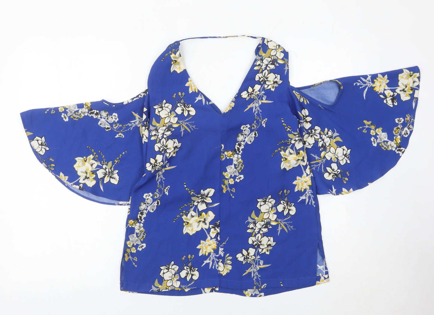 River Island Women’s Blue Floral Cold Shoulder Blouse Size 8
