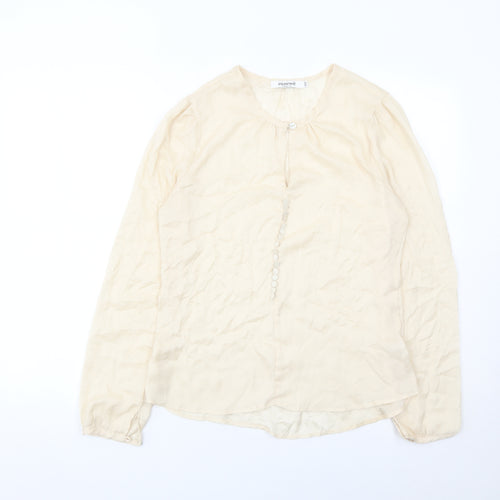 Sweewe Women Beige Long Sleeve Blouse Size S Polyester Button Top