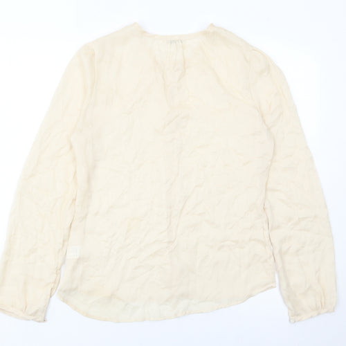 Sweewe Women Beige Long Sleeve Blouse Size S Polyester Button Top