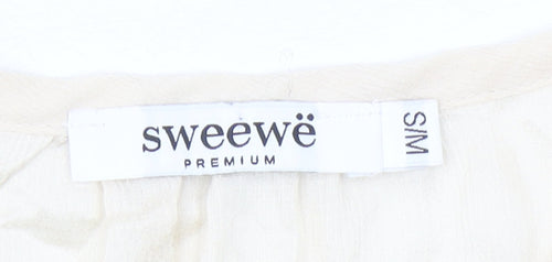 Sweewe Women Beige Long Sleeve Blouse Size S Polyester Button Top