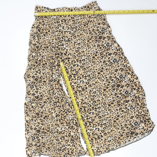 New Look Women’s Beige Animal Print Wide-Leg Cropped Trousers Size 10